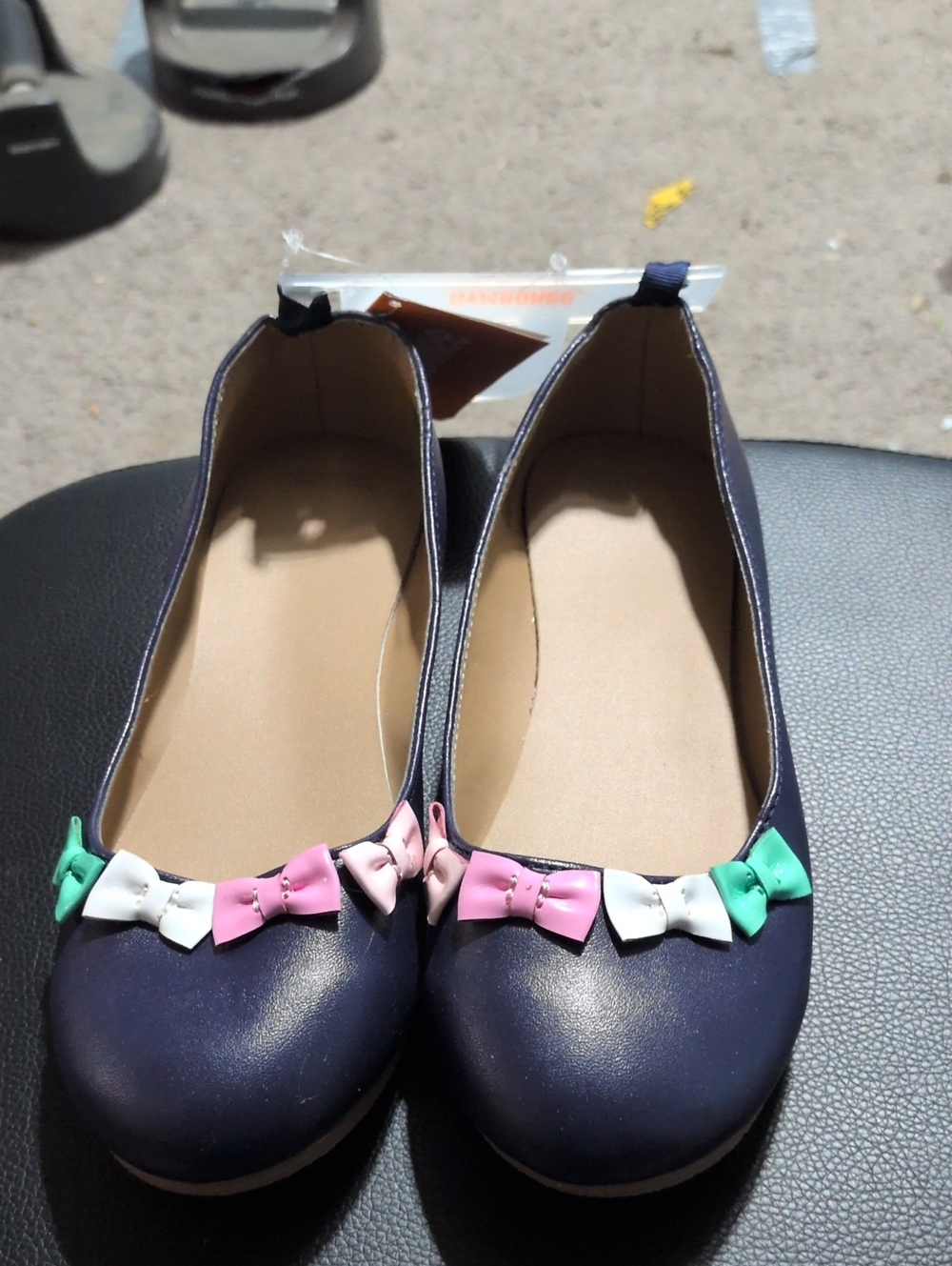 Gymboree Navy Ballet Flats with Pink White and Green Bows